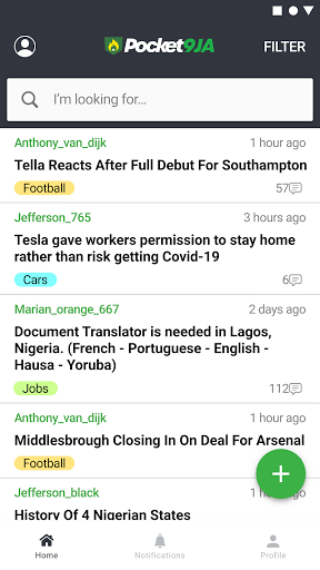 Android application Pocket9JA screenshort
