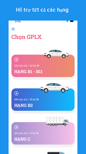 Android application Thi giấy phép lái xe screenshort