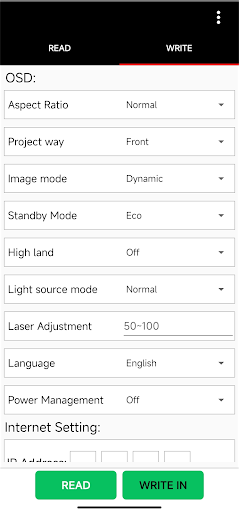 NFC Projector Config Tool Screen 2
