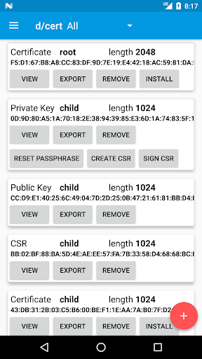 Android application Dory - Certificate (RSA/CSR/x5 screenshort