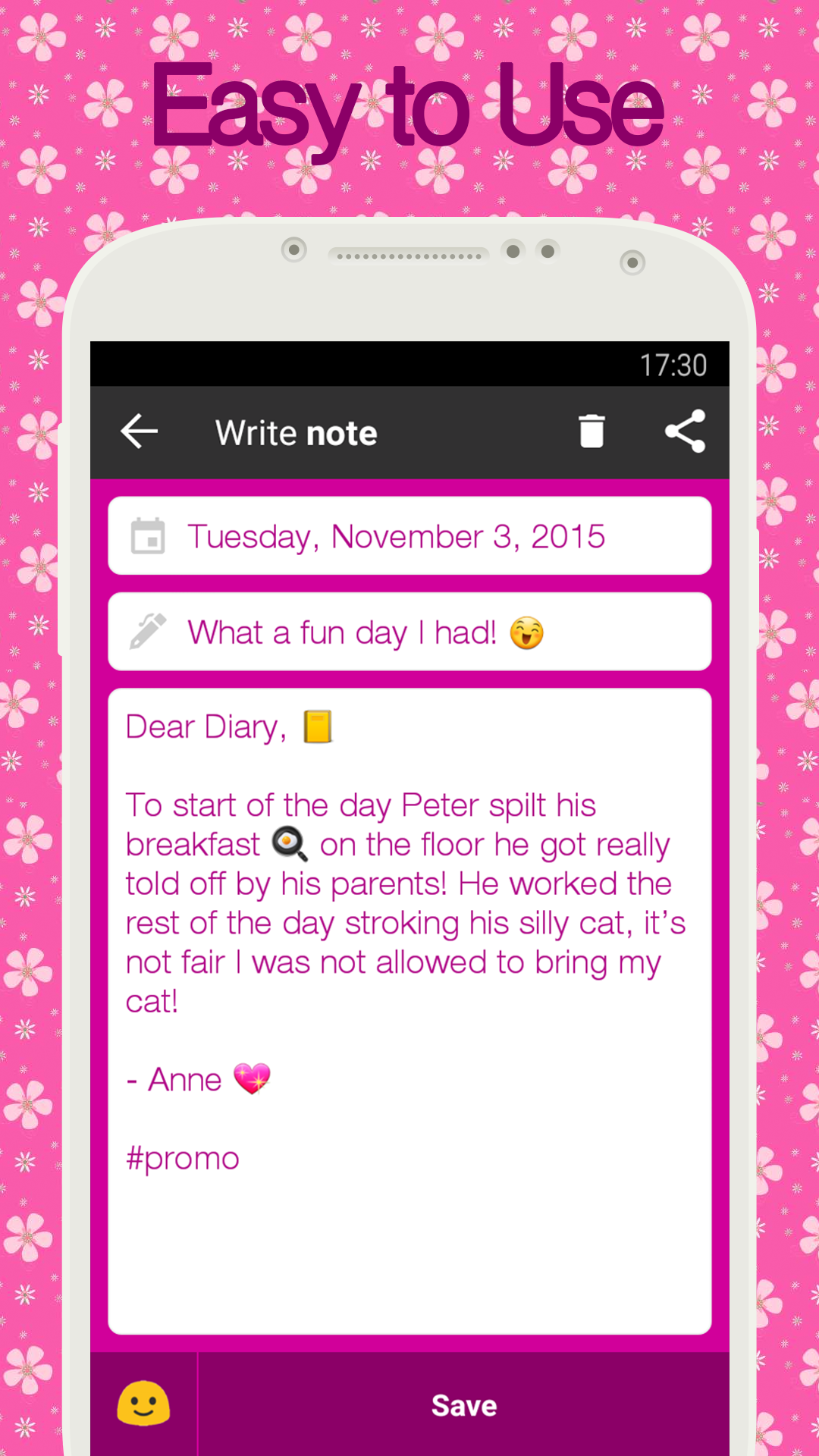 Android application Diary with lock screenshort