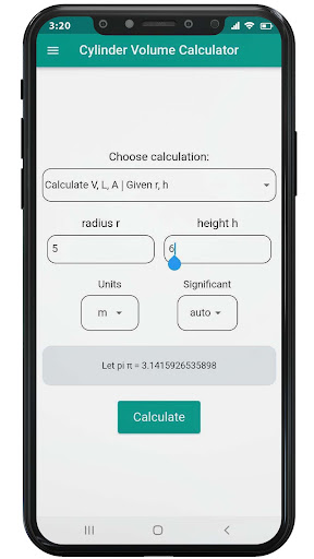 Cylinder Volume Calculator Screen 3