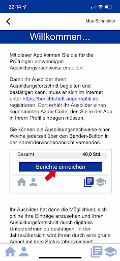 Berichtsheft-App Augenoptik Screen 2