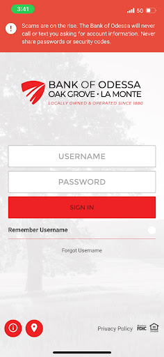 Android application Bank of Odessa screenshort