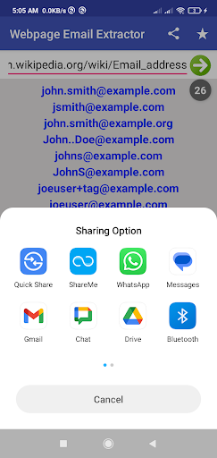 Webpage Email Extractor Screen 2