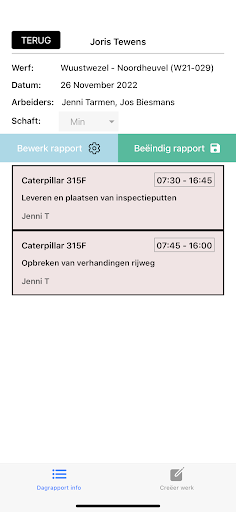 Selux werklogger Screen 2