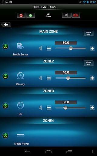Screenshot of Denon Remote App