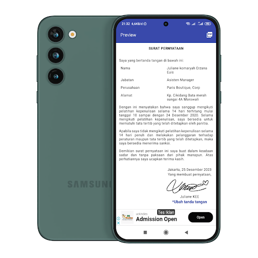 Surat Pernyataan Screen 2