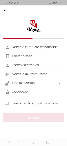 Android application Yupy Restaurante screenshort