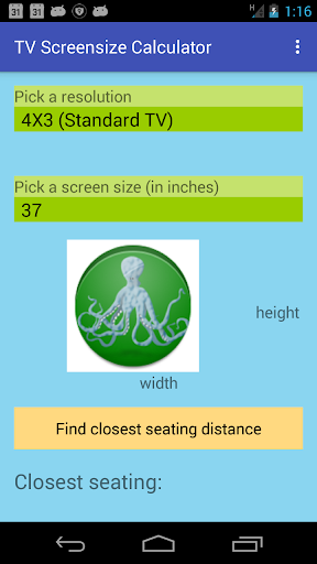 Android application TV Screensize Calculator II screenshort