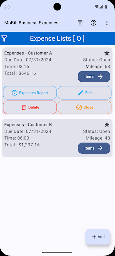 MoBill Business Expenses Screen 2