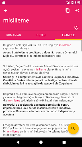 Romanian Turkish Dictionary Screen 3