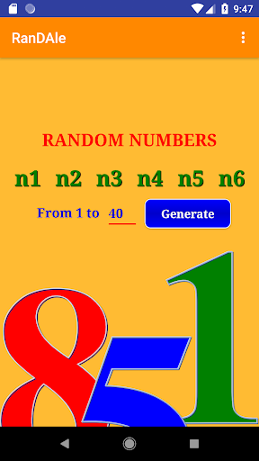 Android application Random numbers screenshort