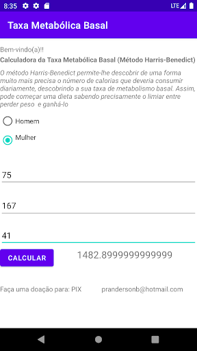 Android application Taxa Metabólica Basal screenshort