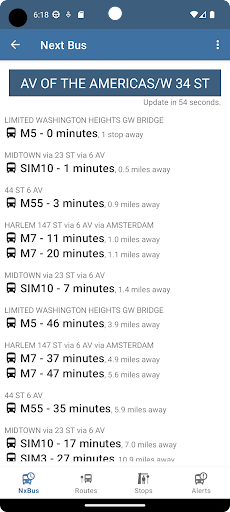 Android application NxBusNY screenshort