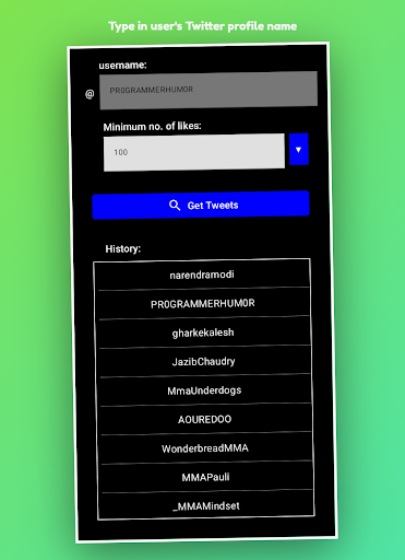 Android application Tweet Sort - Sort by likes screenshort