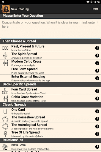 Screenshot of Modern Spellcaster’s Tarot