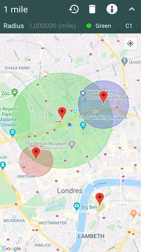 1 mile radius Draw a circle on the map