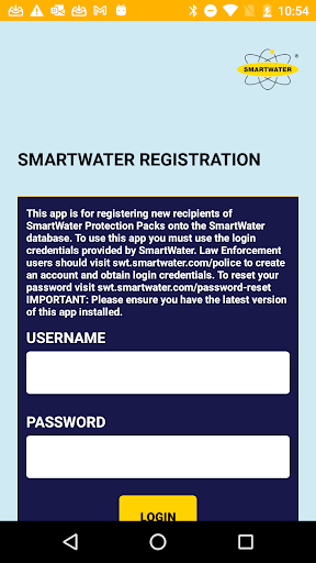 Android application SmartWater Registration screenshort