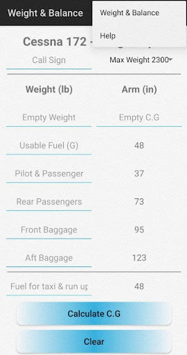 Cessna 172 Weight and Balance Screen 2