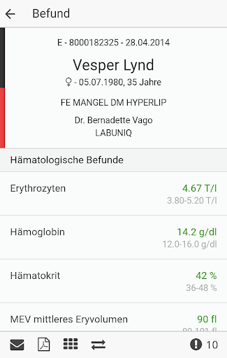 Medilab Onlinebefunde Screen 2