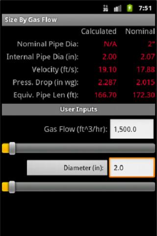 Android application HVAC Pipe Sizer - Gas Low screenshort