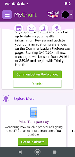 Trinity Health MyChart Screen 2