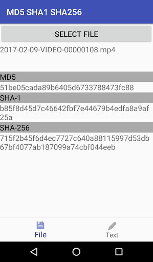 Android application MD5 SHA1 SHA256 screenshort