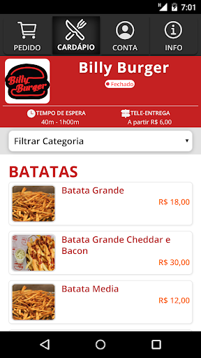 Android application Billy Burger screenshort