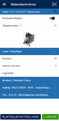 Android application COS-Materialentnahme screenshort