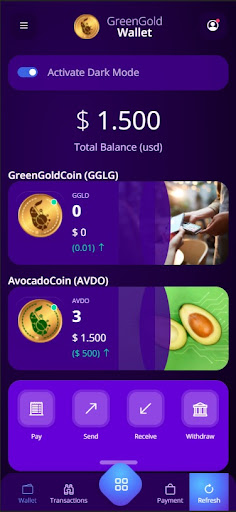Android application GreenGoldWallet screenshort