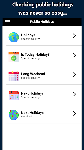 Public Holiday Calendar Screen 2