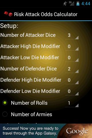 Android application Risk Attack Odds Calculator screenshort