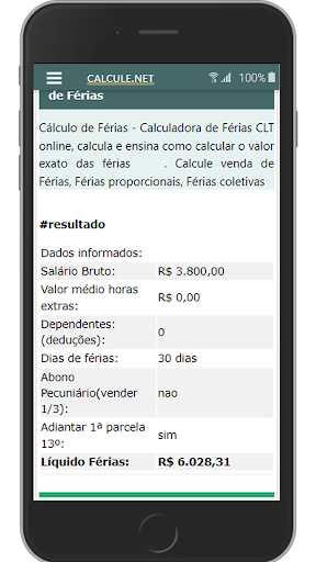 Calculadora de Férias Screen 2