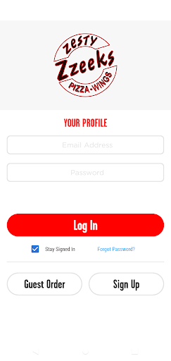 Android application Zzeeks Pizza screenshort