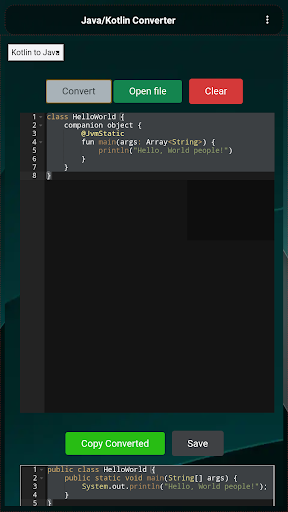 Screenshot of Kotlin/Java Converter