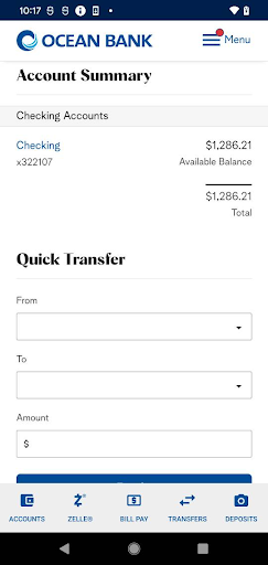 Ocean Bank Mobile Banking Screen 2