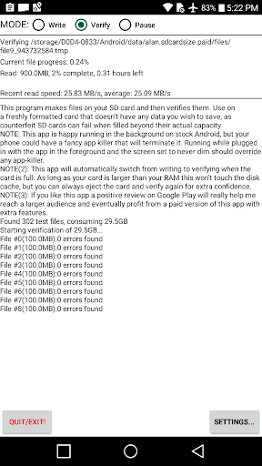 Android application True SD Card Capacity Test + screenshort