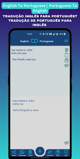 Android application Portuguese English translator screenshort