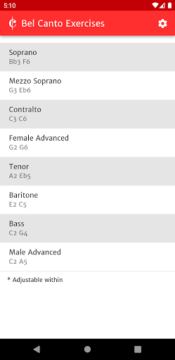 Android application Bel Canto Exercises screenshort