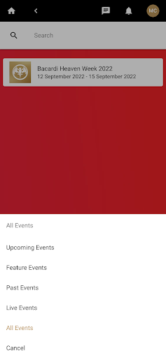 Bacardi Events Screen 3
