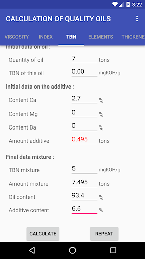 CALCULATION OF QUALITY OILS Screen 3