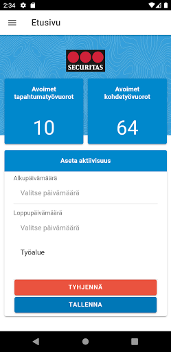 Android application Securitas EventsNet Suomi screenshort