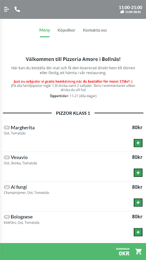 Android application Pizzeria Amore i Bollnäs screenshort