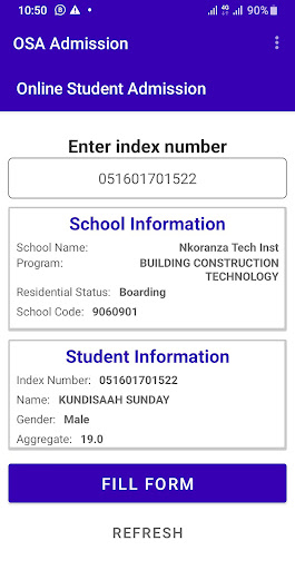 OSA Admission Screen 2