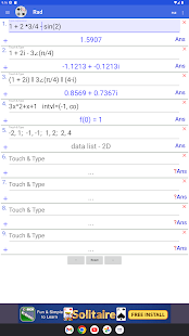 Schermata del calcolatore di numeri complessi
