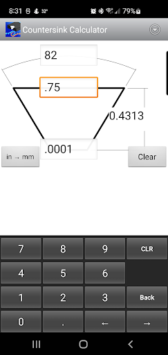 Countersink Calculator Screen 3