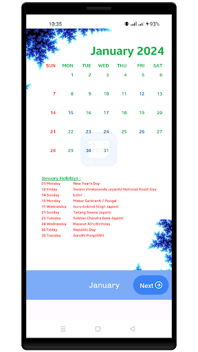Calendar 2024 & Holidays Screen 3