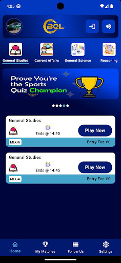 Android application Bharat Quiz League screenshort