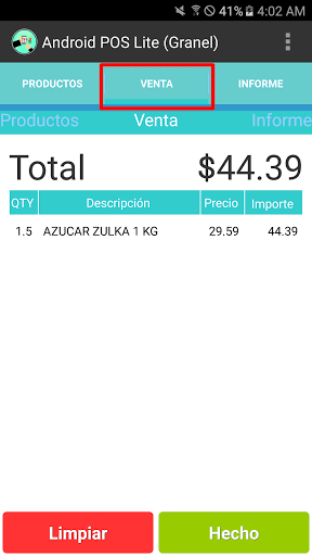 Android POS Lite (Granel) Screen 3